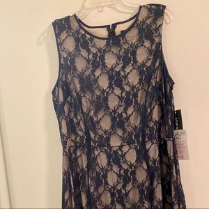 NWT Sharagano navy lace dress with cream lining 16